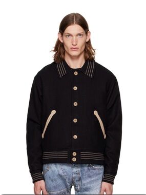 Andersson Bell Sunny Varsity Jacket Men’s M Black Wool Leather Missing a Button